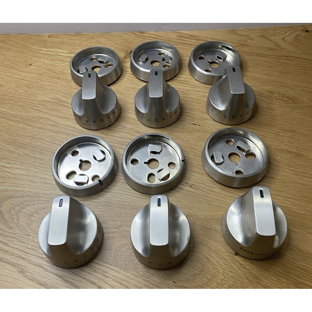 Set of 6 Stainless Gas Range Stove Knobs w Mount Plates GSO 17C7/618P007 Replace